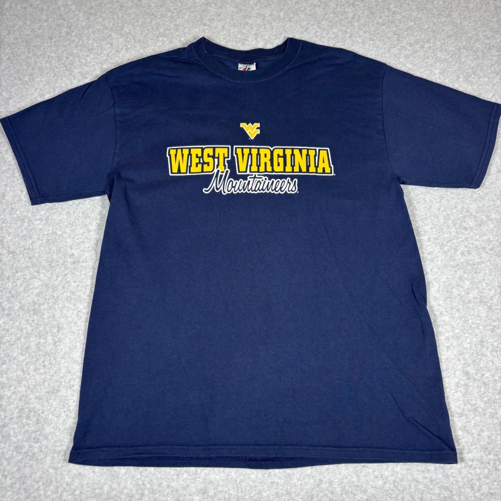 Jerzees T-Shirt Mens Large Navy Blue West Virginia Mountaineers WVU NCAA Graphic